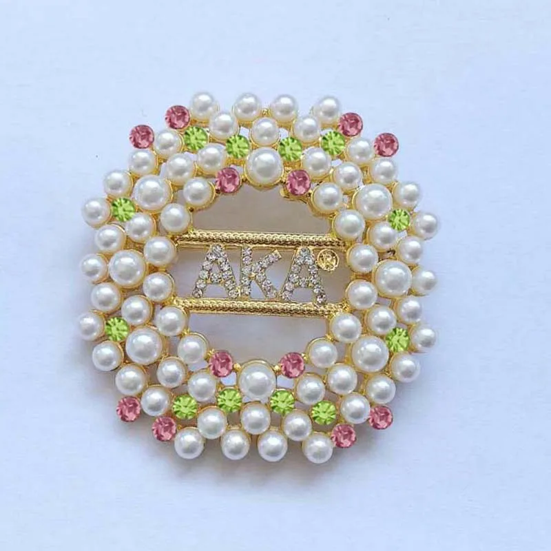 

Drop shipping 2019 Newest pink and green Big Round AlphaKappa Alpha Aka hotsell coloful Pearl Brooch Lapel Pin