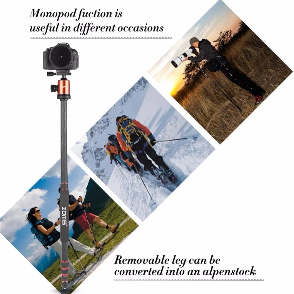  Z818C Portable travel tripod 3-Way Ball Head Carbon fiber Camera Tripod Stand for Canon Nikon Sony 