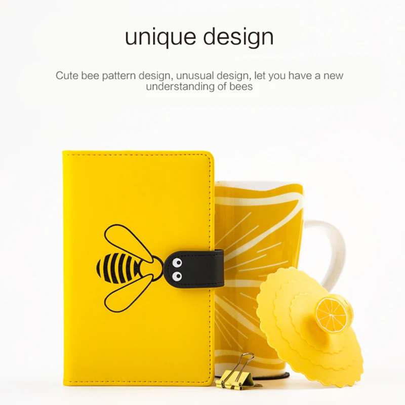 

New Cute Small Bee Notebook Notepad A6 Buckle Pocket Notepad Solid Color Weekly Square Mini Bookmark Line Notebook
