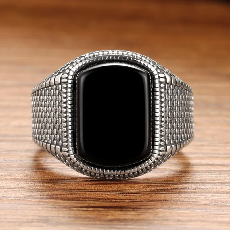 Koop Zabra Black Stone Ring Heren Echt 925 Sterling Zilveren Open Maat Vintage Bruiloft Vrouwen Mens Rings Zirconia Onyx Sieraden