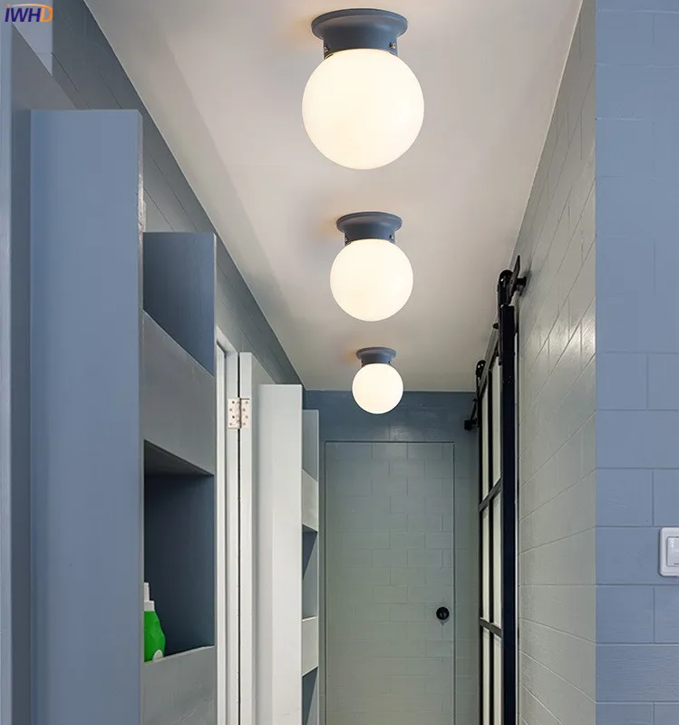 IWHD красочные Nordic современный светодиодный потолочный светильник веранда коридор Спальня круглый Стекло потолочный светильник с шарами потолочные освещения
