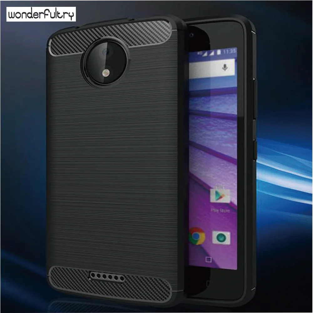 Wonderfultry для MOTO C плюс В виде ракушки Fundas Coque углеродного волокна матовый чехол Капа