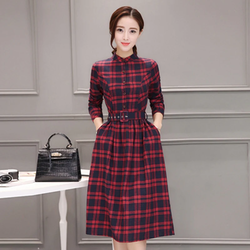 red tartan midi dress