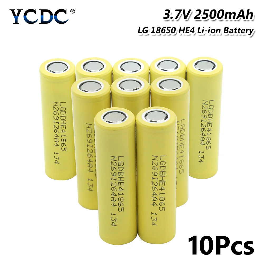 YCDC 35A высокий расход 18650 LG HE4 IMR аккумуляторная батарея 2500mAh для электронной сигареты - Цвет: 10 Pcs