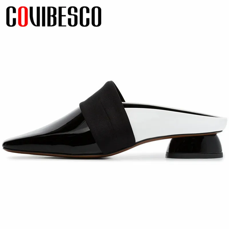 

COVIBESCO Classic Square Toe Shallow Slip On Women Pumps Mixed Colors Genuine Leather Spring Summer Elegant Single Shoes Woman