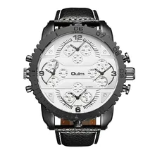 Горячая Распродажа бренд Oulm оригинальные повседневные часы для мужчин кожаный ремешок 4 часовых поясов модные японские кварцевые наручные часы Reloj Hombre большой