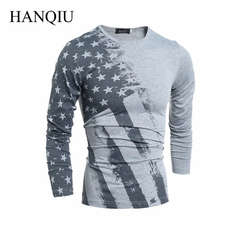 

2017 Spring Fashion T-Shirt Long Sleeve T Shirt USA American Flag Printed T-shirts Fall Men Tshirt Fitness Camiseta