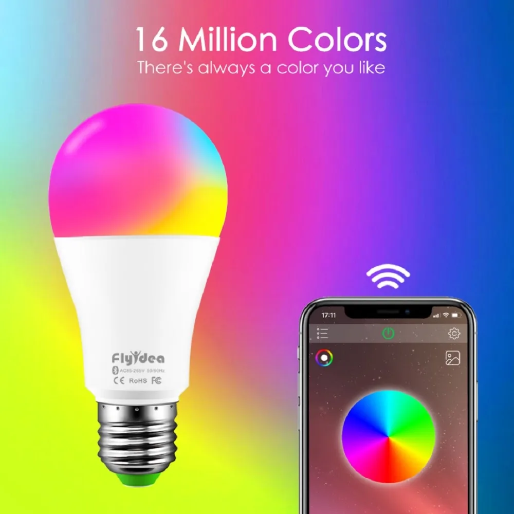 Умный светодиодный Беспроводной лампочка Bluetooth E27 10 Вт RGB Меняющие цвет лампы