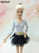 Black White Dot Lace Mini Dress Tutu Dresses For Barbie Dolls Clothes For 1 6 BJD