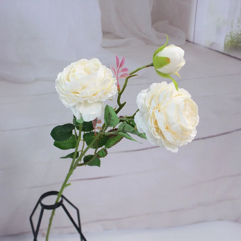 YO CHO 3 головки искусственная Цветочная подделка пион красная роза розовый пион шелковый цветок белый Букет пионов Свадебные вечерние украшения для дома - Цвет: Milk white