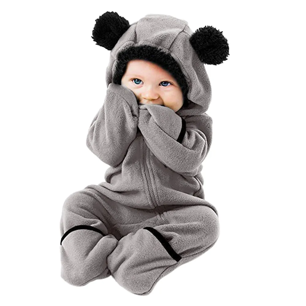 Infant Newborn Baby Girls Boys Cartoon Ears Hoodie Romper Zip Clothes Jumpsuit