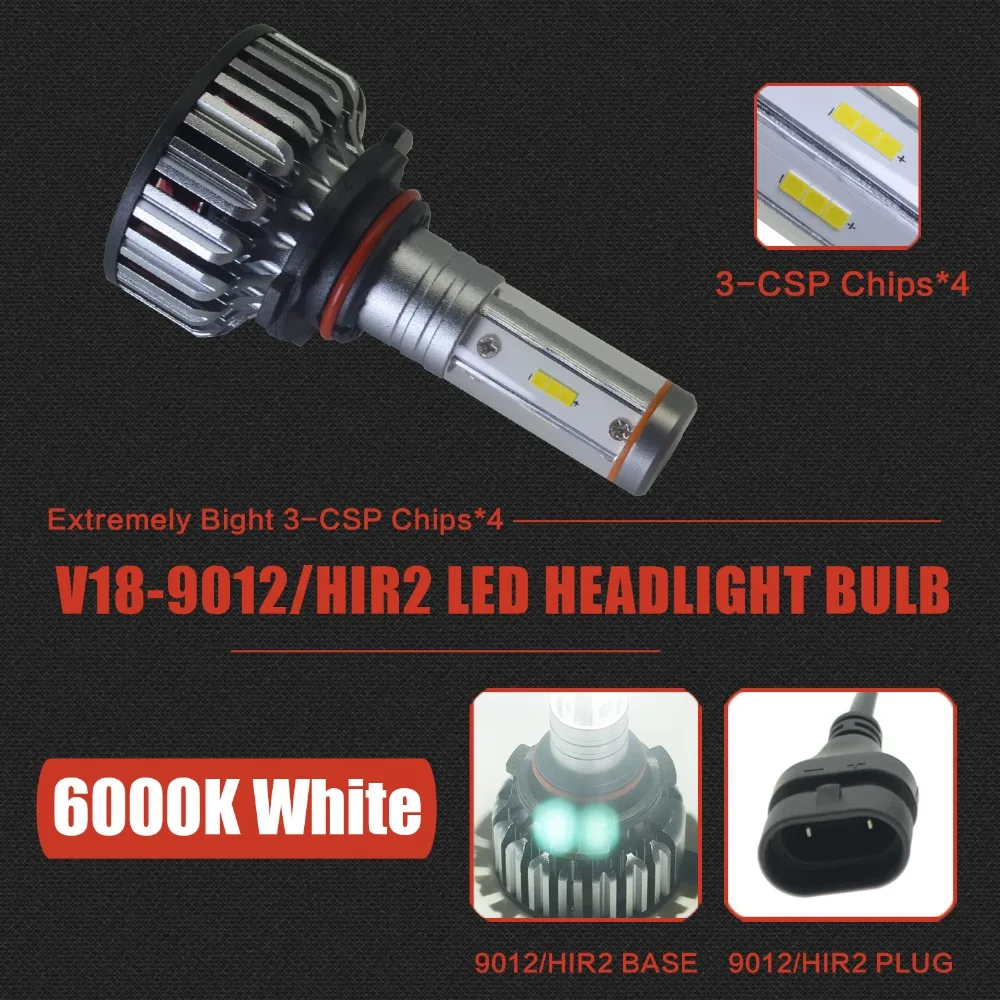 

JGAUT CSP Car LED Headlight Hi-Lo Beam 9012 3000k Gold Yellow 6000k White 8000k Cold Blue Auto Headlamp CSP 7200LM 60W 12V 4SV18