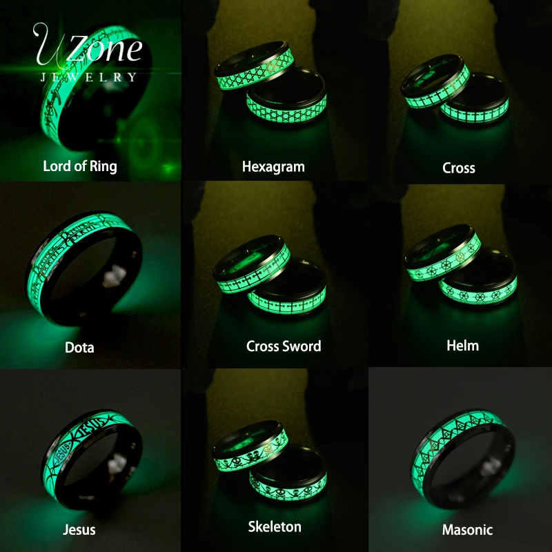 

UZone Fluorescent Glow in Dark Luminous Ring For Men Women Wedding Bands Jewelry Lord of Ring Stainless Steel Ring Drop Shipping