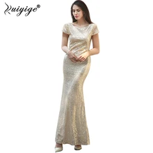 Ruiyige Mulheres Summer Long Vestido De Lantejoulas Sem Encosto Fishtail Vestido de Casamento Elegante Vestido de Festa Bodycon 2018 Vestido Maxi Trompete