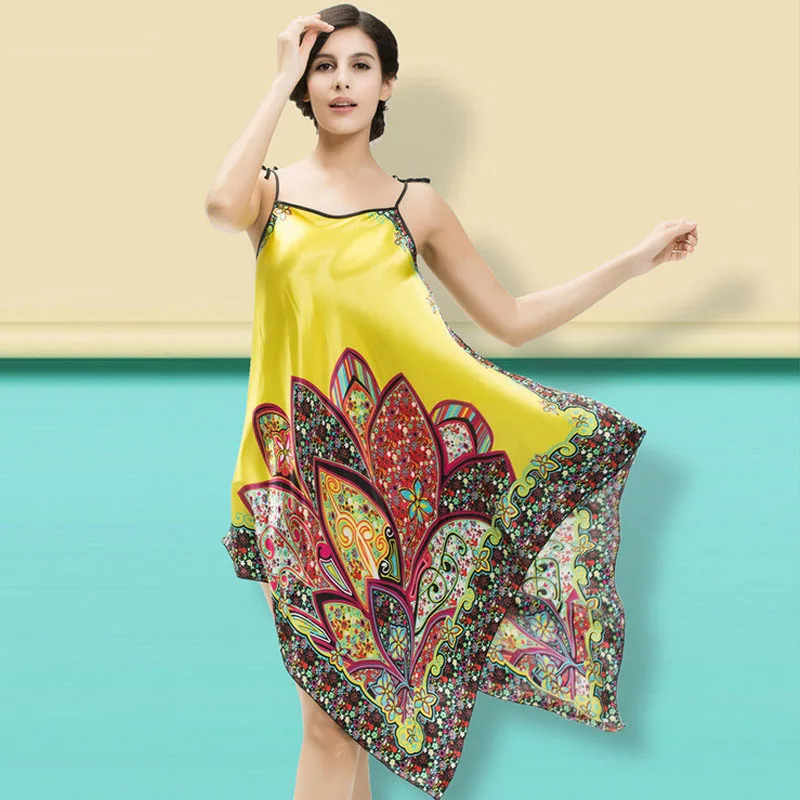 Fashion Women Colthing Silk Satin Nightgown Sleeveless Night Dress Free