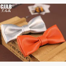 Галстук-бабочка высокого качества, классические галстуки из искусственной кожи, оранжевый, серебряный, Бабочка, Свадебная вечеринка, галстук-бабочка, однотонный, благородный галстук-бабочка