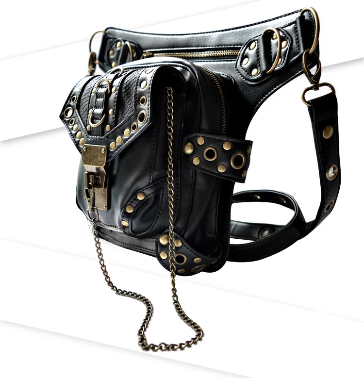 Панк Мода дизайнерские винтажные мужские и женские заклепки поясная сумка крутая мотоциклетная сумка цепь пояс в стиле ретро сумка через плечо