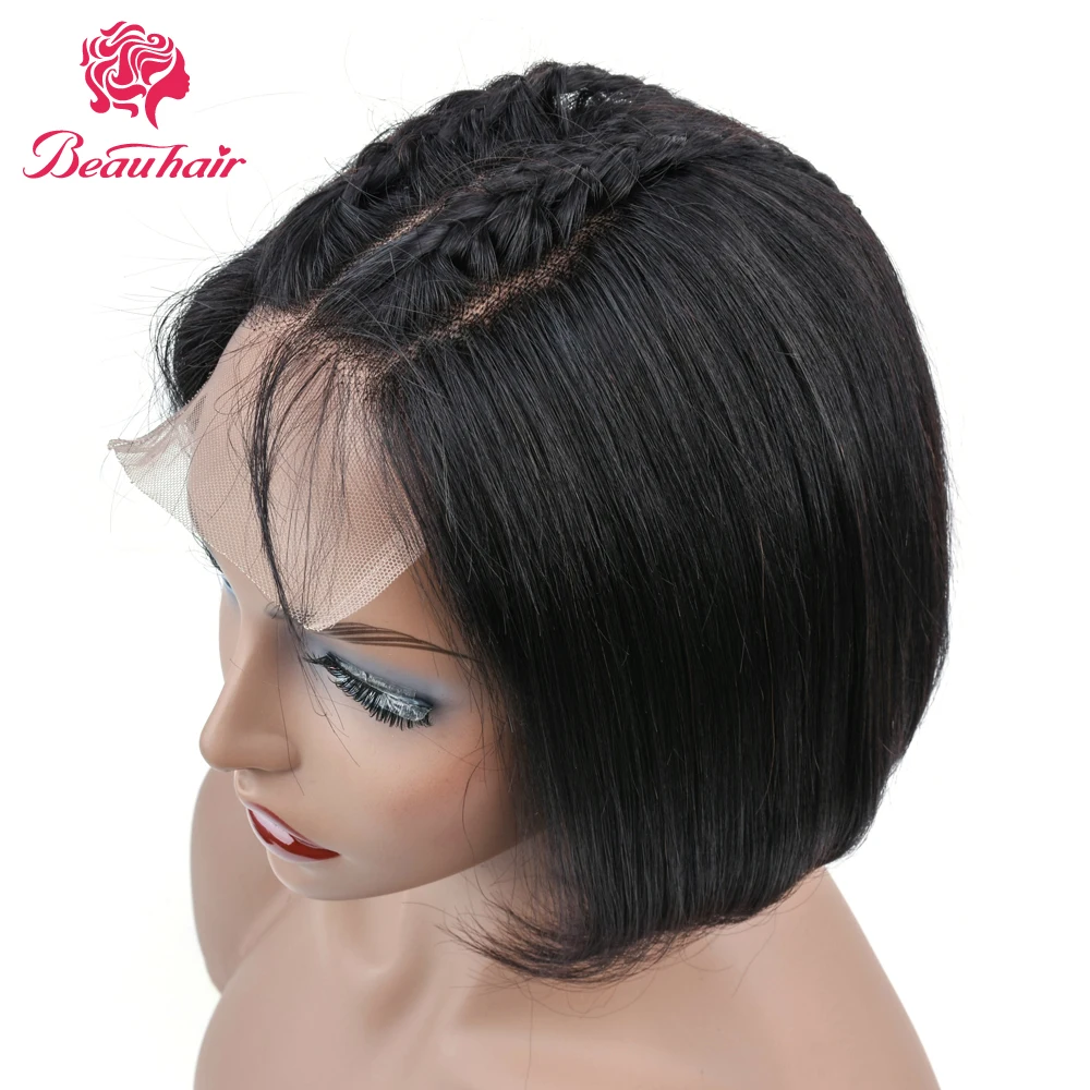 

BeauHair Malaysia Short Lace Closure Human Hair Wigs 4*4 Middle Part Non-Remy Hair Bob Wigs Pre Plucked Bleached Knots For Women