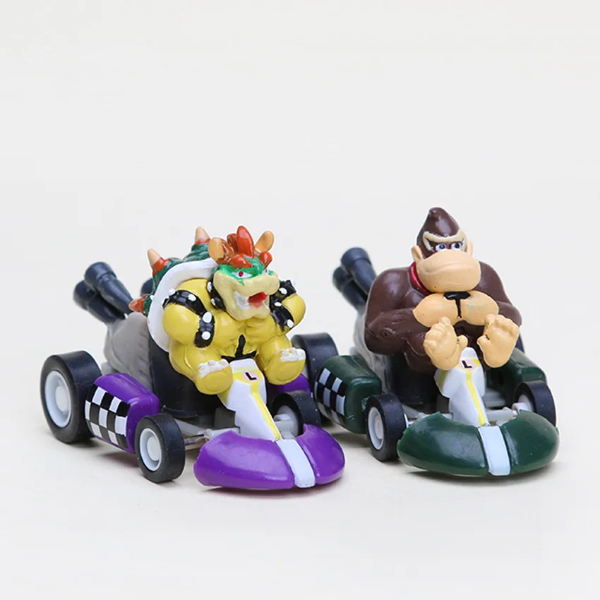 1 комплект Super Mario Bros Kart PULL BACK Figures 6 шт./компл. Kart PULL BACK Figures Луиджи Йоши Боузер персиковый гриб