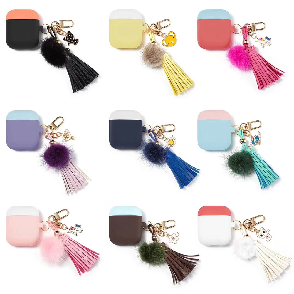 

Silicone Case for Airpods with Tassel Pendant Keychain Cute Earphone Cover Earpods Case Headphones Case Box for Apple Airpods