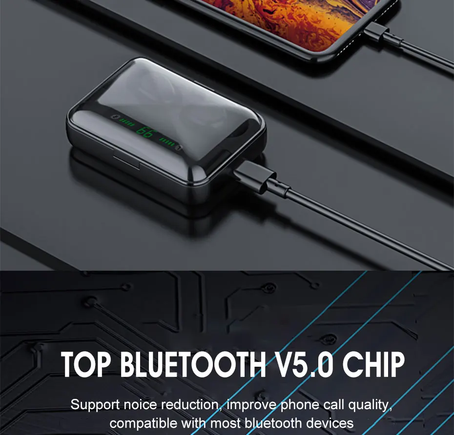 F9 TWS IPX7 Bluetooth V5.0 водонепроницаемые спортивные наушники гарнитура HD микрофон CVC 8,0 шум отмена 1200 мАч/3500 мАч супер HIFI Звук