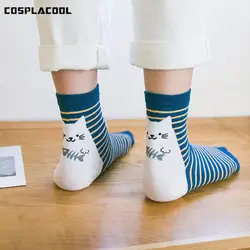 [COSPLACOOL] прекрасный кот играть рыбы печатных носки для девочек для женщин Носки милые забавные Harajuku теплые Calcetines Mujer в полоску Meias