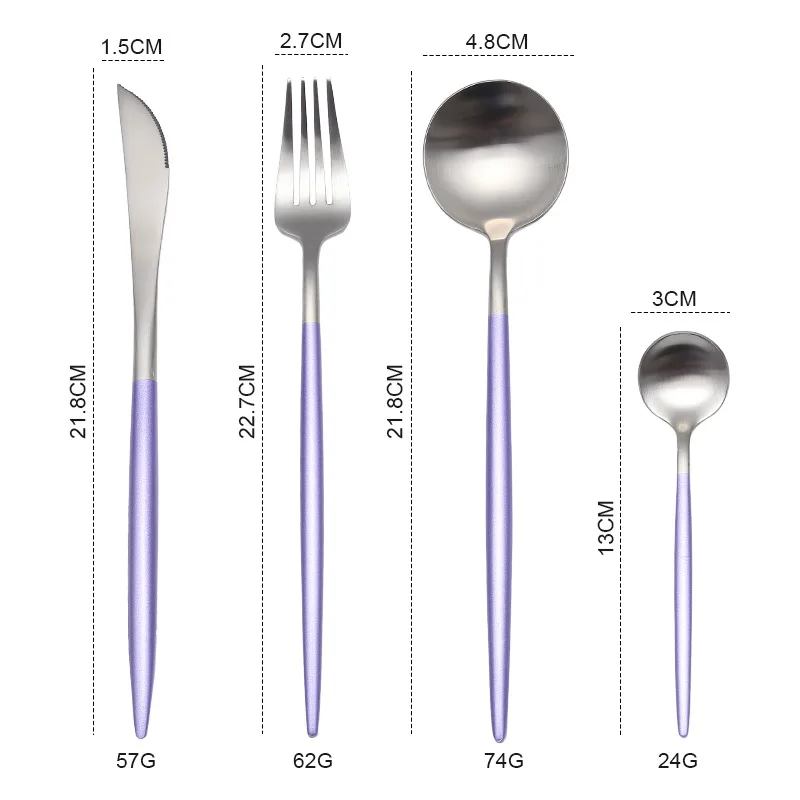 Матовый черный набор столовых приборов из нержавеющей стали столовые приборы набор кухонного серебра стейк Посуда столовая посуда ложка Вилка Нож палочки для еды - Цвет: purple silver