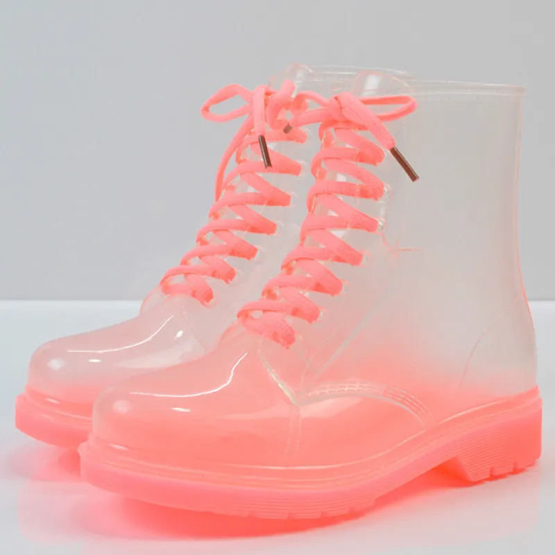 

Dropshipping 2018 Women Rain Boots Transparent Waterproof Colorful Spring Autumn Shoes Rain Boot Woman Ankle Boots Large size 40