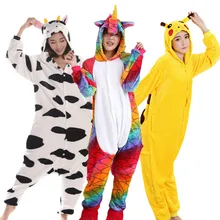 Animal Pajamas For Adult Unicorn Pikachu Panda Stitch Pegasus Cartoon Cosplay Flannel Hooded Unisex Pijamas Costume Onesies