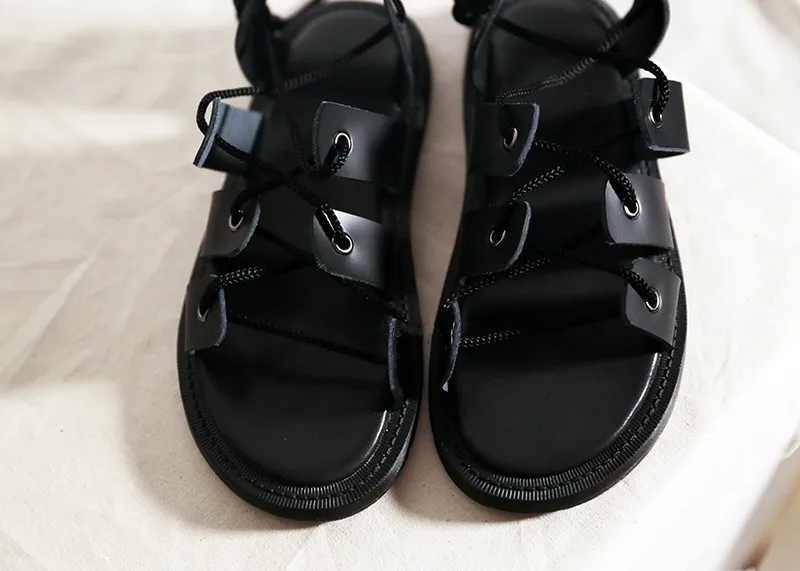 Casual Cheville D'été Cuir En La Stilettos Gladiateur Appartements Chaussures À Véritable Plage Bride Mujer Femmes Sandalias Dames Sandales Noir H1xBgq