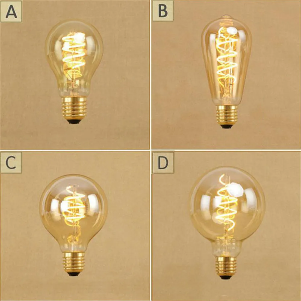 

Vintage 4W dimmable led edison bulb Retro LED spiral filament screw bulbs A19 ST64 G80 G95 antique E27 lighting bulb 220V 240V