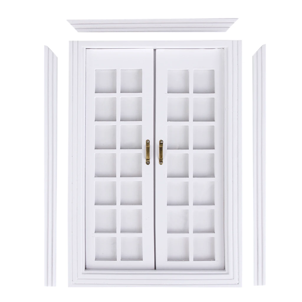 1/12scale Doll House Miniatures Exterior Wooden French Door - White