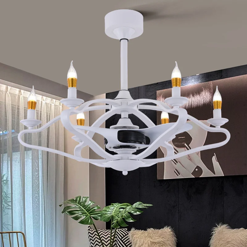 

Modern Minimalist Ceiling Fan Light Home Ceiling Fan Living Room Mute Electric Fan Round Restaurant Ceiling Fan with Light