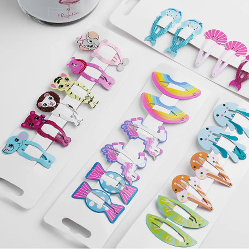 

6pcs Baby Snap Hair Clips Barrette for Children Kids Girls Hair Accessories Cute Cartoon Fruit Animal Hairpins Clip Pins Color