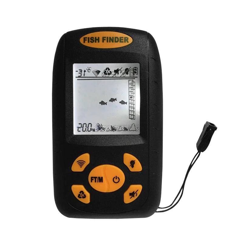 Portable Fish Finder with English Display, Sonar Sounder, Alarm Transducer, Fishfinder, 0.7-100m