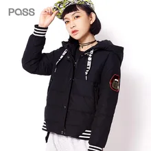 PASS Autumn Woman Black Jacket Fashion Long Sleeve Korean Winter Jackets For Women Striped Long Sleeve Down Hooded Jacket