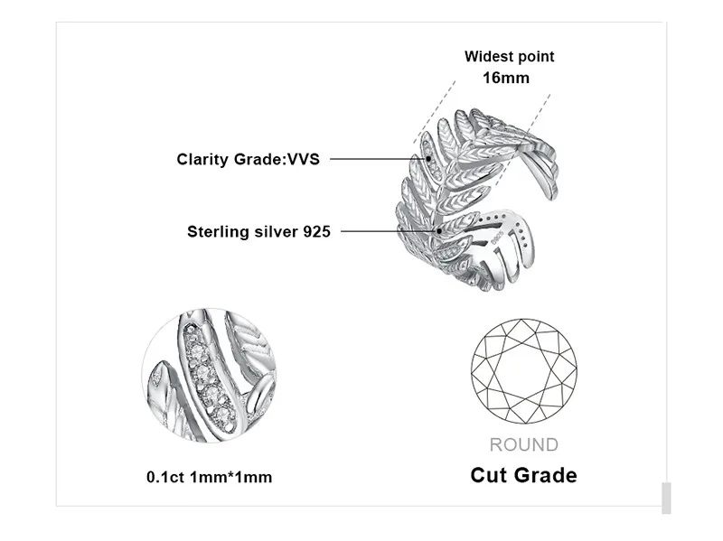 JewelryPalace проложить кубического циркония филигранный листок регулируемое Открытое кольцо 925 пробы серебро модные кольца для Для женщин Fine Jewelry