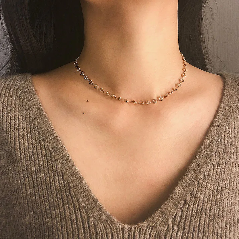

2019 Casual Single Hollow Chain Chokers Necklace For Women Gold Color Personality Vintage Choker Holiday Beach Necklaces Jewelry