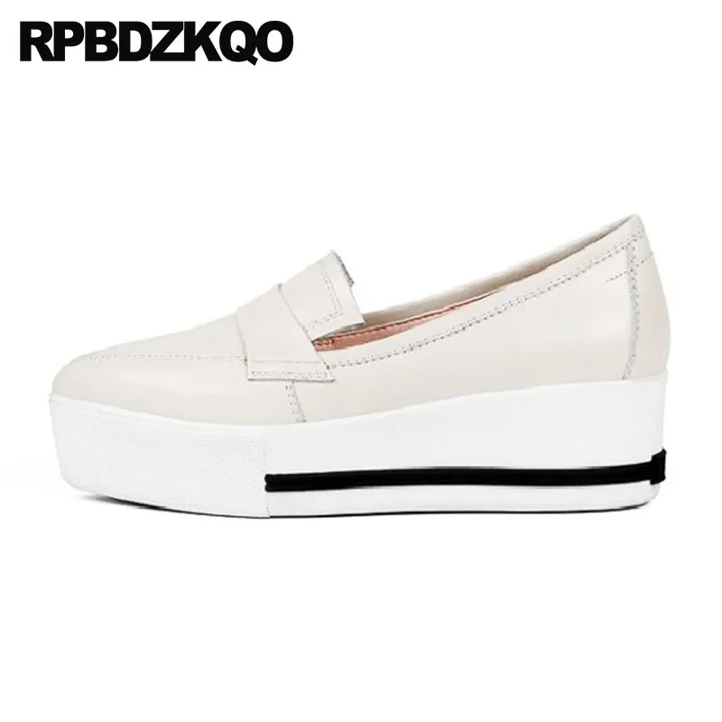 

Wedge Pointed Toe Genuine Leather Thick Sole Creepers Loafers Elevator British Style Platform Vintage Women Oxfords Shoes Muffin