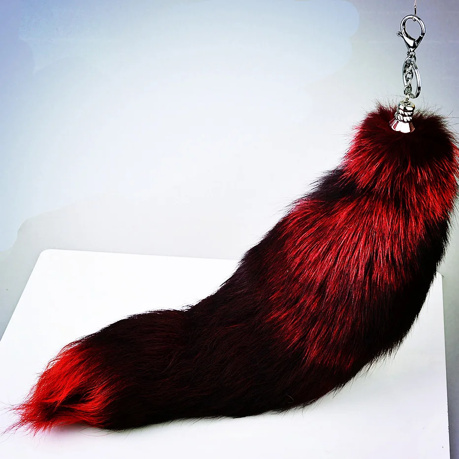 

New Large Red Real fox Tail keychain Car Key ring Bag Charm