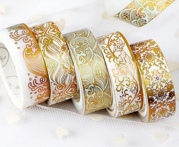 

500pcs Masking Gold Foiled Diy Craft Glitter Crane Sticky Adhesive Chinease Pattern Washi Tape Stationery School Supplies