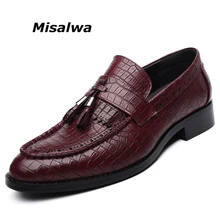 Misalwa/модные мужские оксфорды; официальная обувь для жениха; лучшие мужские свадебные туфли с кисточками; мужские кожаные туфли на плоской подошве с узором «крокодиловая кожа»;