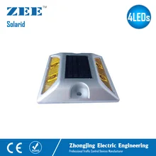 Solarid солнечная дорога шпилька 4 светодиода на солнечной энергии знак встроенный аккумулятор светоотражающий желтый световой сигнал литой алюминиевый дорожный отражатель