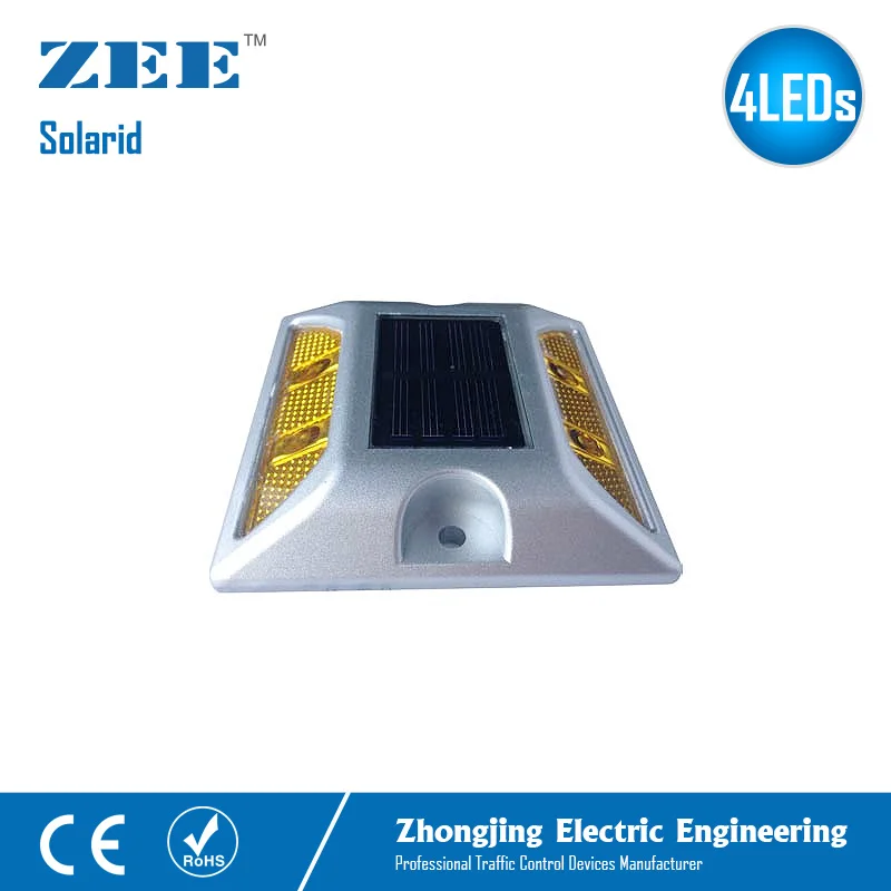 

Solarid Solar Road Stud 4 LEDs Solar Powered Sign Built in Battery Reflective Yellow Amber Signal Die-cast Aluminum Road Stud