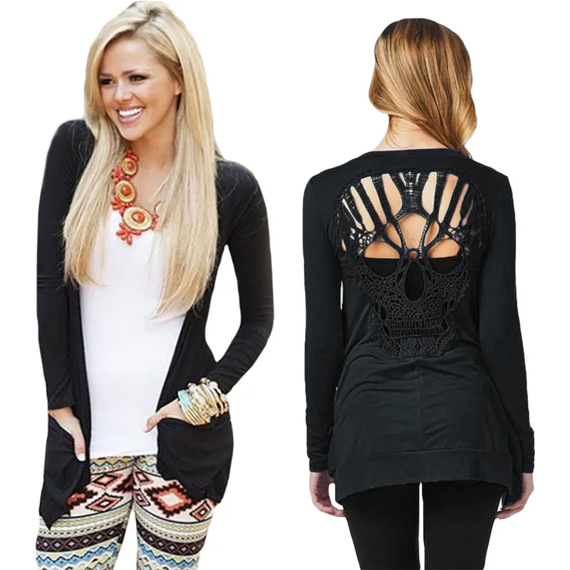 

Skull Hollow Out Women Sweaters Knitted Long Sleeve Cardigans Spring Summer Thin Cardigans Sexy Blusas Mujer Body Top Plus Size