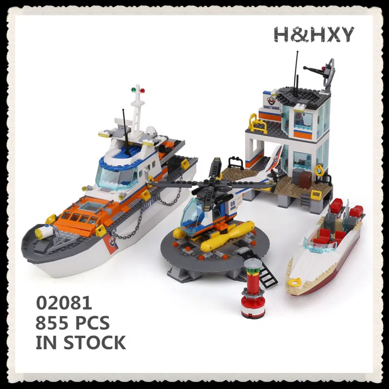 

IN STOCK H&HXY New 02081 855Pcs City Series Police Coast Guard Headquarters Base Lepin Building Block 60167 Brick Toy boy gift