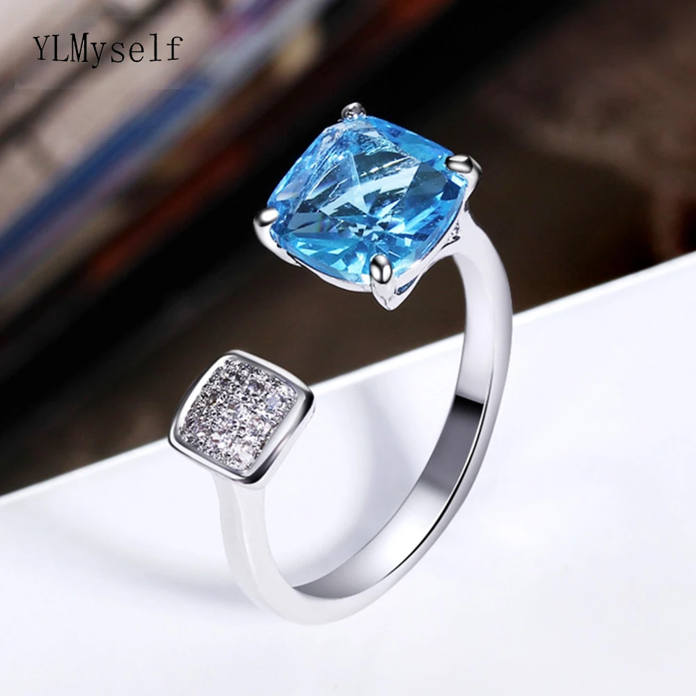 

Latest Fashion Ring size in 5-10 square blue color top Grade Zirconia jewelry Sweet Look jewellery rings Anniversary Gift
