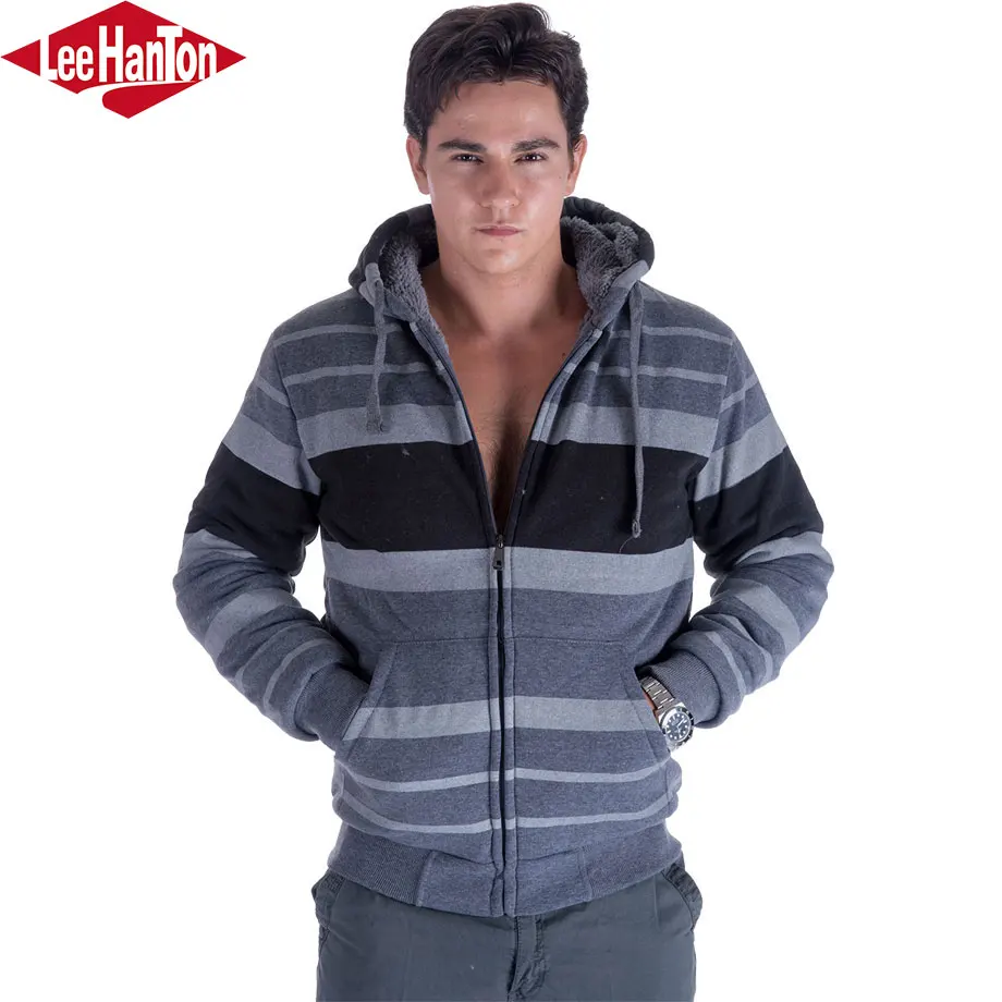 2017 Hoodies Sweatshirt Men Stripe Fleece Lined Hoodie