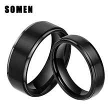 2 шт 6 мм и 8 мм наборы колец чистый титан черные обручальные кольца для пары обручальные кольца для влюбленных ювелирные изделия Alliance Bague Homme