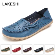 Женские Дышащие туфли на плоской подошве; женские туфли из натуральной кожи без застежки; плоские туфли для мамы; большие размеры